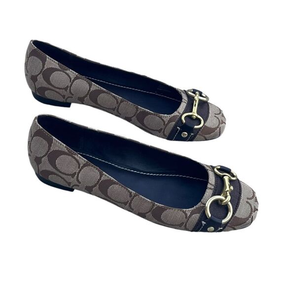 Brown Coach Logo Round Toe Ballet Flat w/Gold Fittings Like New Size 6B - Picture 8 of 12